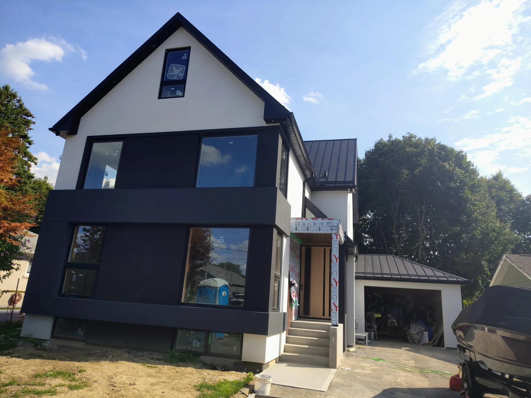 Angled front view of the modernized exterior