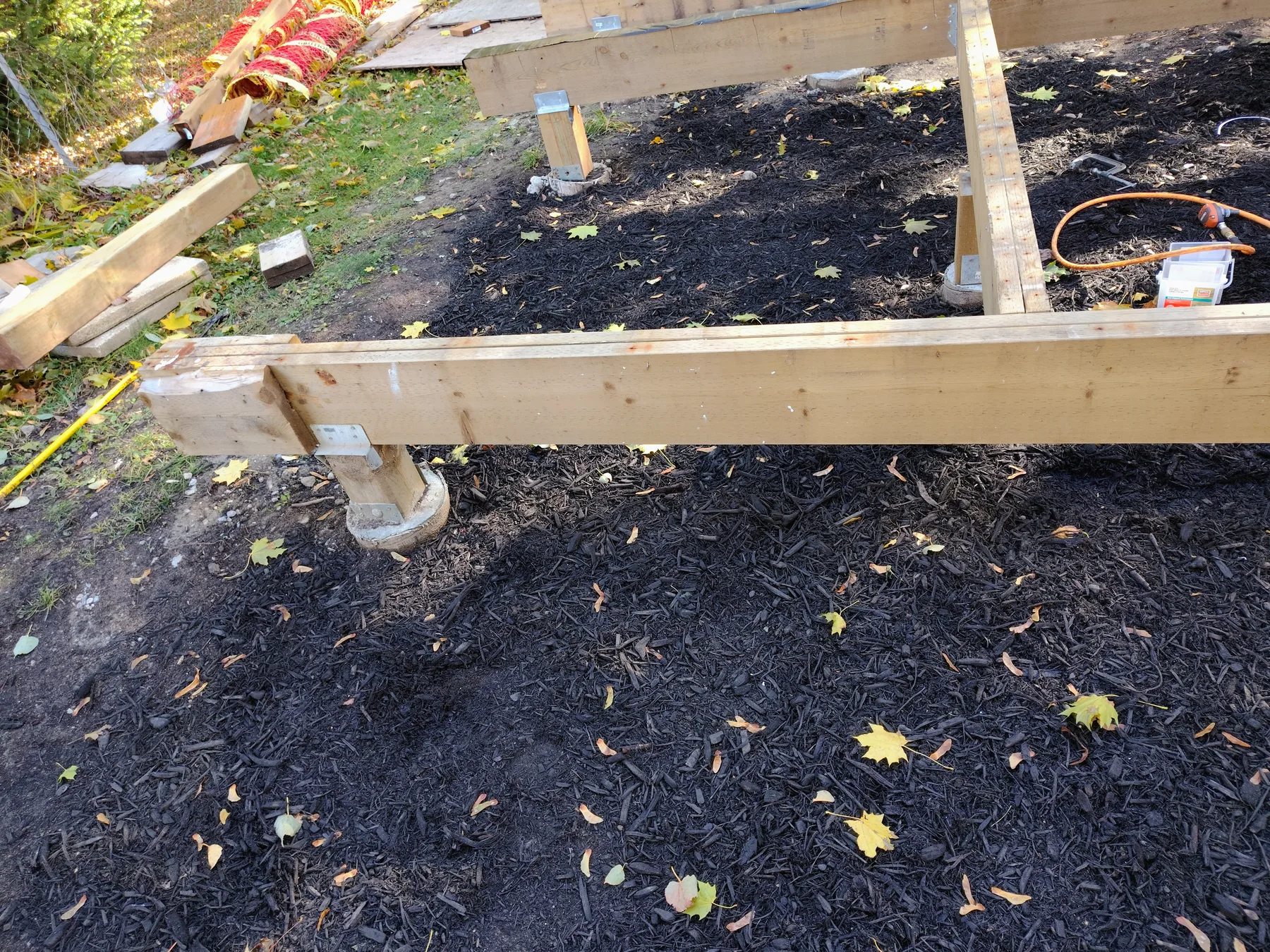 New concrete footings prepared for structural support