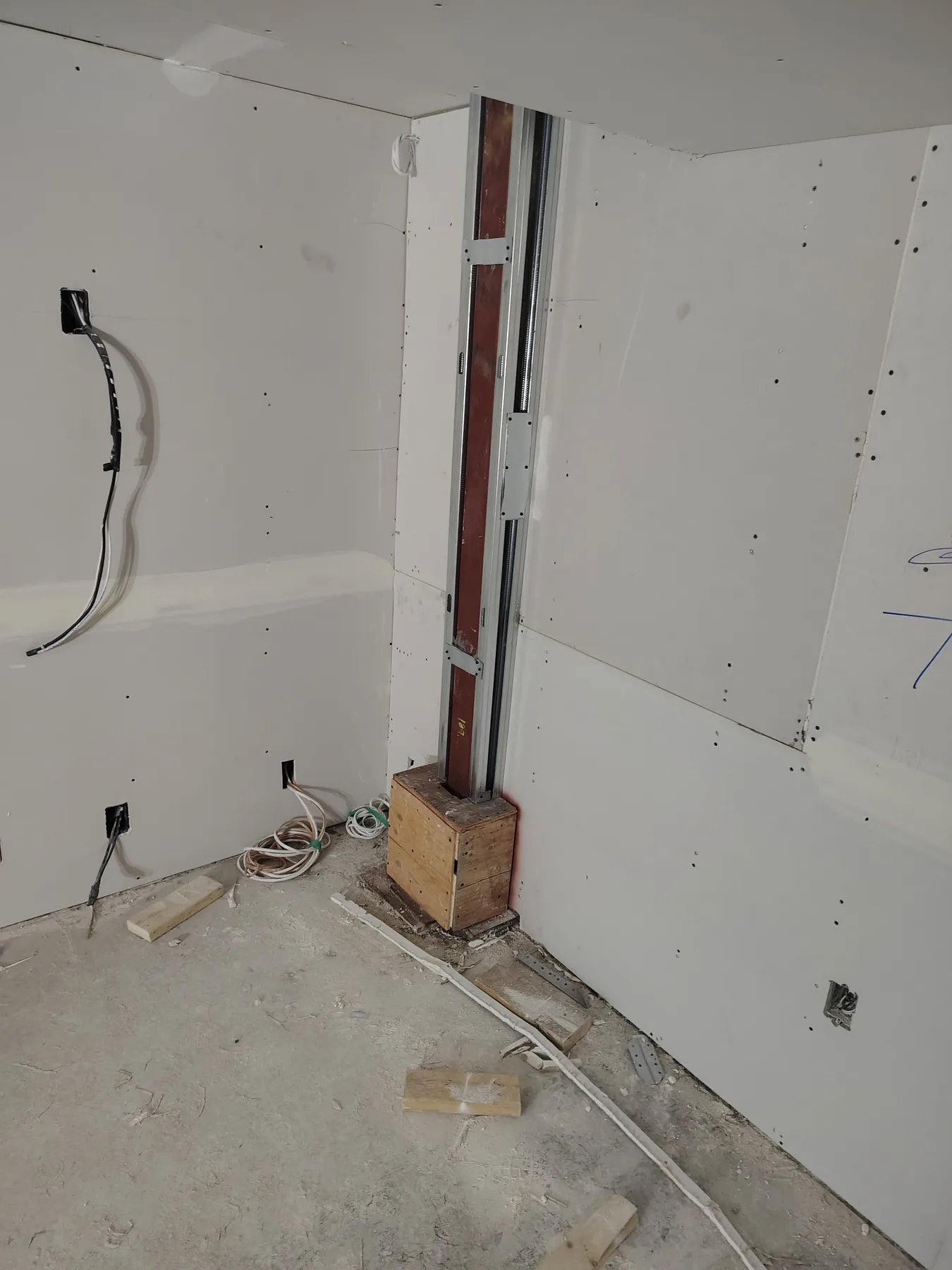 Close framing around a steel post